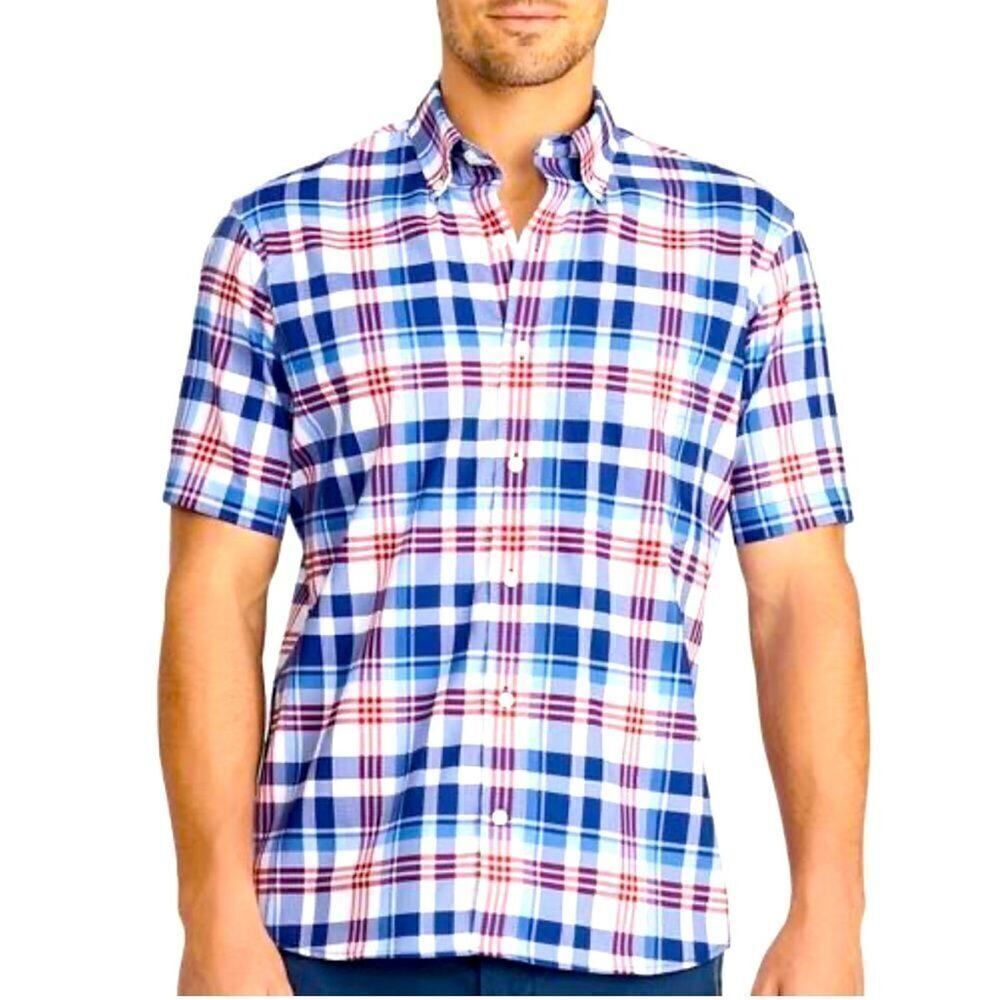 NWT. IZOD Men's Breeze Short Sleeve
Button Down Plaid Size L. See video